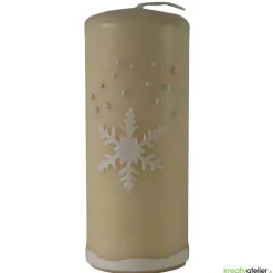 Weihnachtskerze personalisierbar – Winterkerze creme mit Schneeflocke, handverziert, festliche Deko oder Geschenk