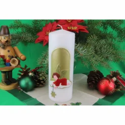 Weihnachtskerze personalisierbar – weiße Kerze mit Engel, perfekt als Weihnachtsgeschenk oder Adventsdeko