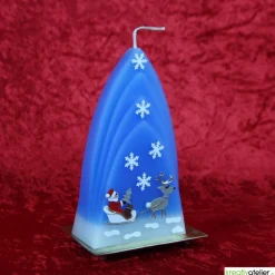 Weihnachtskerze personalisierbar – Kuppelmotiv-Kerze mit Rentier und Weihnachtsmann, handgegossen, ideal als Geschenk