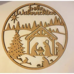 Weihnachtskranz aus Buchen-Sperrholz mit Krippenspiel, 25×25 cm, Wand- und Fensterdeko für Weihnachten