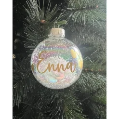 Weihnachtskugel mit Namen aus Echt-Glas, Personalisiert, Schnee , durchsichtige Kugel , Weihnachten, Liebe , Geschenke