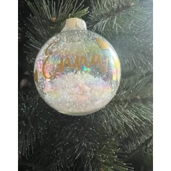 Weihnachtskugel mit Namen aus Echt-Glas, Personalisiert, Schnee , durchsichtige Kugel , Weihnachten, Liebe , Geschenke