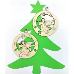 Weihnachtskugel 2x mit Engel Holz Aufhänger Weihnachten Advent Verzieren Basteln Gestalten Baumschmuck DIY