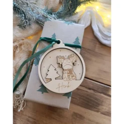 Weihnachtskugeln Elch Tannenbaum Personalisiert aus Holz Christbaumkugel Personalisiertes Geschenk-Weihnachtsbaumdeko
