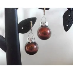 Weihnachtskugel-Ohrringe, Christbaumkugeln, Weihnachtskugeln, Ohrringe rotbraun