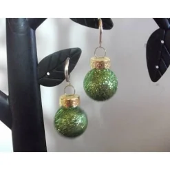 Weihnachtskugel-Ohrringe, Christbaumkugeln, Weihnachtskugeln, Ohrringe Grün Glitzer