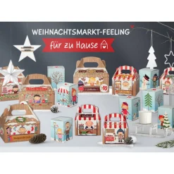 Weihnachtsmarkt Adventskalender zum Befüllen - Weihnachtskalender mit 24 Schachteln und Adventskalenderzahlen - wiederve