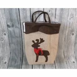 Weihnachtssack mit Namen – Jutebeutel mit Renntierapplikation, Nikolaussack, Säckchen aus Jute und Filz, pers