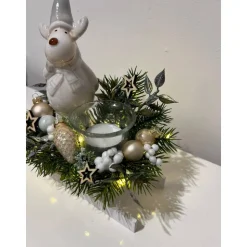 Weihnachtsschlitten mit Elch und Teelichtglas Led Weihnachtsdeko