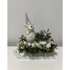 Weihnachtsschlitten mit Elch und Teelichtglas Led Weihnachtsdeko