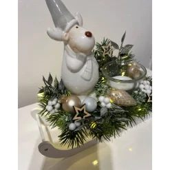 Weihnachtsschlitten mit Elch und Teelichtglas Led Weihnachtsdeko