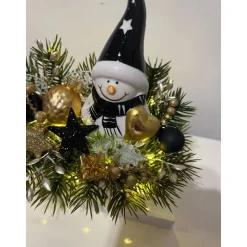 Weihnachtsschlitten mit einem Wichtel/Schneemann und Ledlichtern Weihnachtsdeko