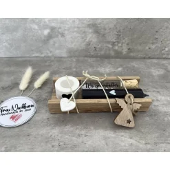 Weihnachtsset, Wunscherfüller inkl. Kerzenhalter, Kerze nach Wahl in Holzverpackung, Kleinigkeit, Holzanhänger