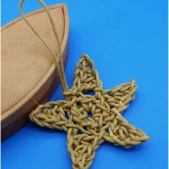 Weihnachtsstern gehäkelt, Goldkordel, gold, 5 Spitzen, Weihnachtsdeko, Advent, Dekoration, Geschenkanhänger, Baumschmuck
