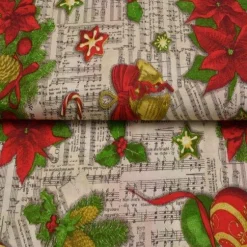 Weihnachtssterne Deko–Liedertexte, Noten Sterne, Glocken 140cm Breite Metrware nähen Stoffbeutel Tischdecke Beuteltasche