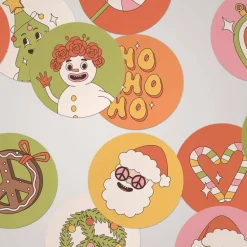 Weihnachtssticker Set *Groovy Christmas* / 24 runde Aufkleber / ∅ 40 mm