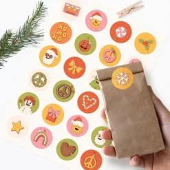 Weihnachtssticker Set *Groovy Christmas* / 24 runde Aufkleber / ∅ 40 mm