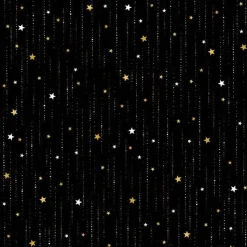Weihnachtsstoff Baumwolle – Schwarzer Stoff mit goldenen und weißen Sternen, Xmas-Stars, Öko-Tex, Webware