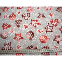 Weihnachtsstoff Meterware Sterne Tannenbaum Herzen Kugeln Karomuster–Punkte rot weiß grau, Deko-Stoffe Taschen nähen