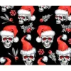 Weihnachtsstoff Totenkopf mit Nikolausmütze – Baumwollstoff Skulls schwarz-rot-weiß, 100% Baumwolle, Öko-Tex