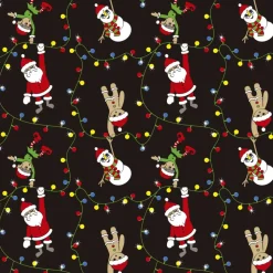 Weihnachtsstoffe Baumwolle Meterware – Lichterkette Nikolaus Schneemann Elfen Lebkuchenmann – Webware Schwarz Bunt