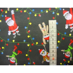 Weihnachtsstoffe Baumwolle Meterware – Lichterkette Nikolaus Schneemann Elfen Lebkuchenmann – Webware Schwarz Bunt