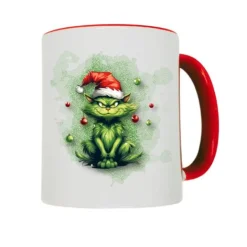 Weihnachtstassen mit frechen Grinch-Katzenmotiven, personalisierbar, Weihnachtsbecher