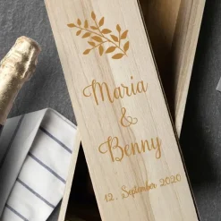 Weinbox mit Gravur | Weinkiste Geschenk individuell gestalten | Weinbox als Hochzeitsgeschenk | Weinpräsent Holzoptik