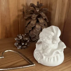 Welpe mit Weihnachtsmütze im Sack ca. 10cm- Bolonka / Pudel Gipsfigur zum Anmalen