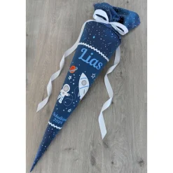 Weltraum Schultüte, Space Rocket, Step by Step, Zuckertüte 70cm Stoff, Stickereien, Name inklusive