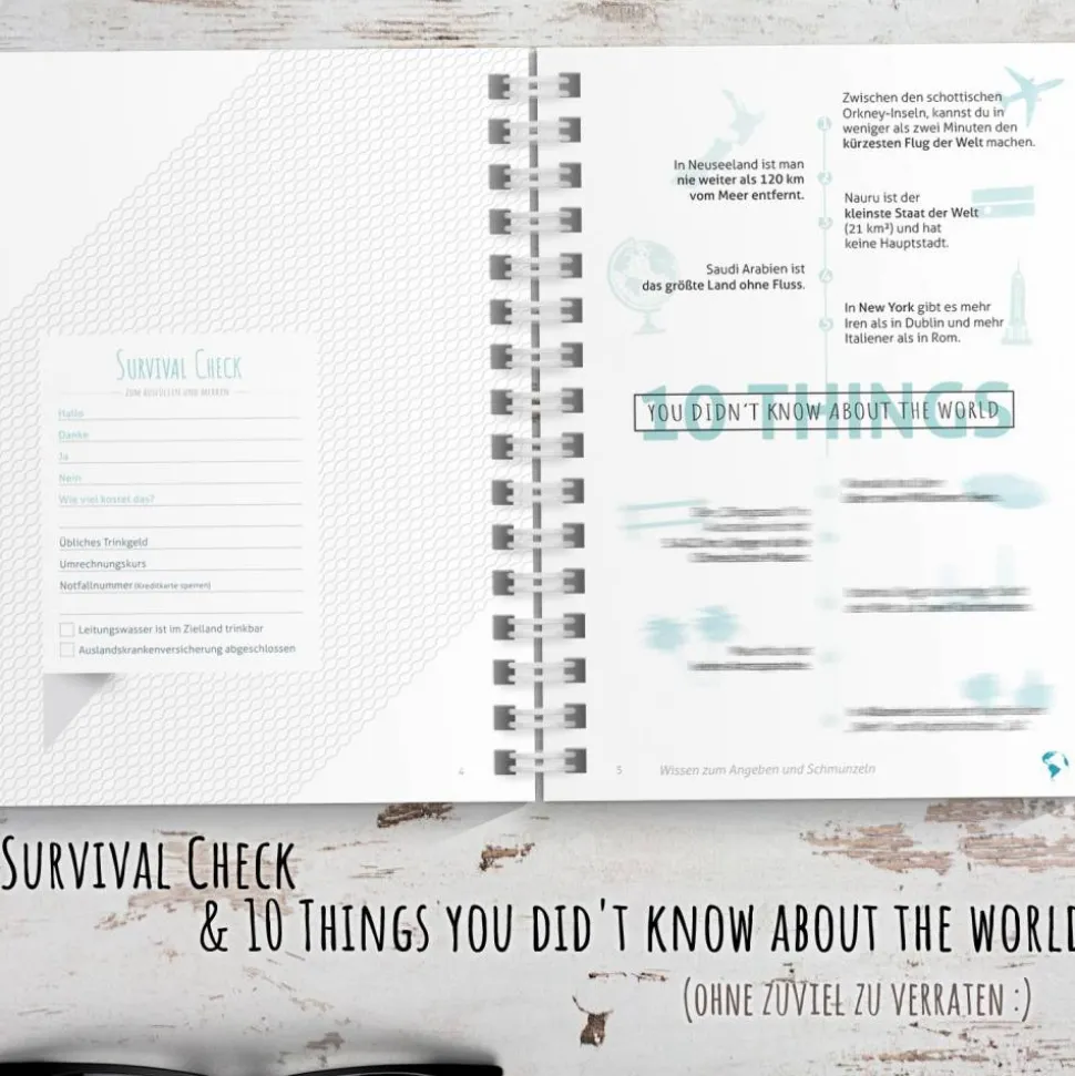 Weltreise Reisetagebuch zum selberschreiben / als Abschiedsgeschenk - DIN A5 mit interaktiven Aufgaben & Reise-Zitaten