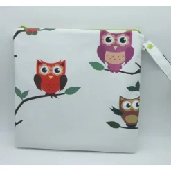 Wetbag, Wachstuch, Eulen, Windeltasche, Nasstasche mit 2 Reißverschlusstaschen für Nass-und Trockenwäsche/Ersatzkleidung