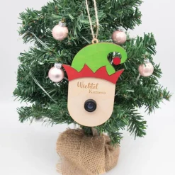 Wichtel / Elfen / Weihnachtsmann Überwachungskamera Attrappe aus Holz mit farbigen Akzenten