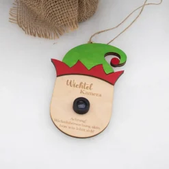 Wichtel / Elfen / Weihnachtsmann Überwachungskamera Attrappe aus Holz mit farbigen Akzenten