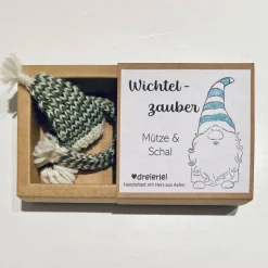 Wichtel Mütze und Schal dunkelgrün