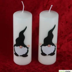 Wichtelkerze in elfenbein, Stumpenkerze mit Weihnachtswichtel, personalisierbar, Wichtelgeschenk