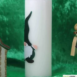 Wichtelkerze in elfenbein, Stumpenkerze mit Weihnachtswichtel, personalisierbar, Wichtelgeschenk
