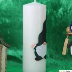 Wichtelkerze in elfenbein, Stumpenkerze mit Weihnachtswichtel, personalisierbar, Wichtelgeschenk