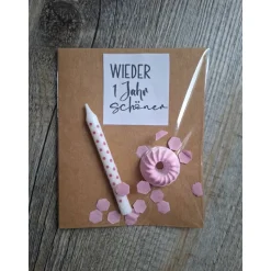 Wieder ein Jahr schöner / Minigugelhupf / Geburtstagskerze / Geschenkverpackung