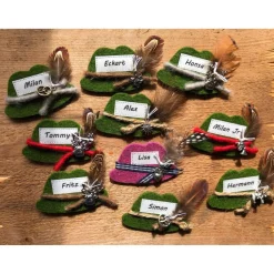 Wiesn-Anstecker Filz-Brosche Trachten-Brosche Namensträger Hut, Oktoberfest-give-away, Veranstaltung, Hochzeit, Wunschbeschriftung, Personalisierung