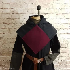 Wikinger Gugel, Skjoldehamn Gugel für Frauen & Männer, Wolle grau + bordeaux, Mittelalter Kapuze, Halloween, Toraxa