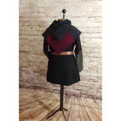 Wikinger Gugel, Skjoldehamn Gugel für Frauen & Männer, Wolle grau + bordeaux, Mittelalter Kapuze, Halloween, Toraxa