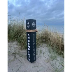 Willkommenssäule Haustür personalisiert – Maritime Holzsäule mit Namen & Anker, handgefertigt
