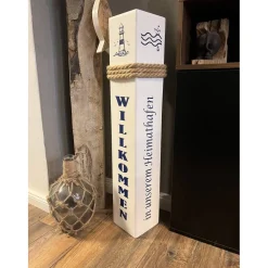 Willkommenssäule Haustür personalisiert – Maritime Holzsäule mit Namen & Anker, handgefertigt