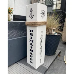 Willkommenssäule Haustür personalisiert – Maritime Holzsäule mit Namen & Anker, handgefertigt