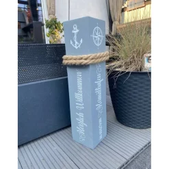 Willkommenssäule Haustür personalisiert – Maritime Holzsäule mit Namen & Anker, handgefertigt