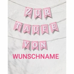 Wimpel Girlande zur Taufe auf Wunsch personalisiert mit Wunschnamen Wimpelkette mit Namen Taufkind Dekoration