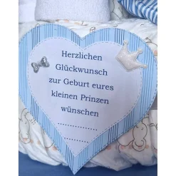 Windeltorte Junge Schloss blau personalisiert – Geschenk zur Babyparty mit Kuschelbärchen