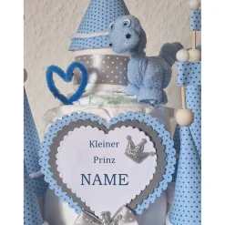 Windeltorte Junge Windelschloss Blau XXL – Personalisiert mit Namen