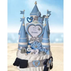 Windeltorte Junge Windelschloss Blau XXL – Personalisiert mit Namen